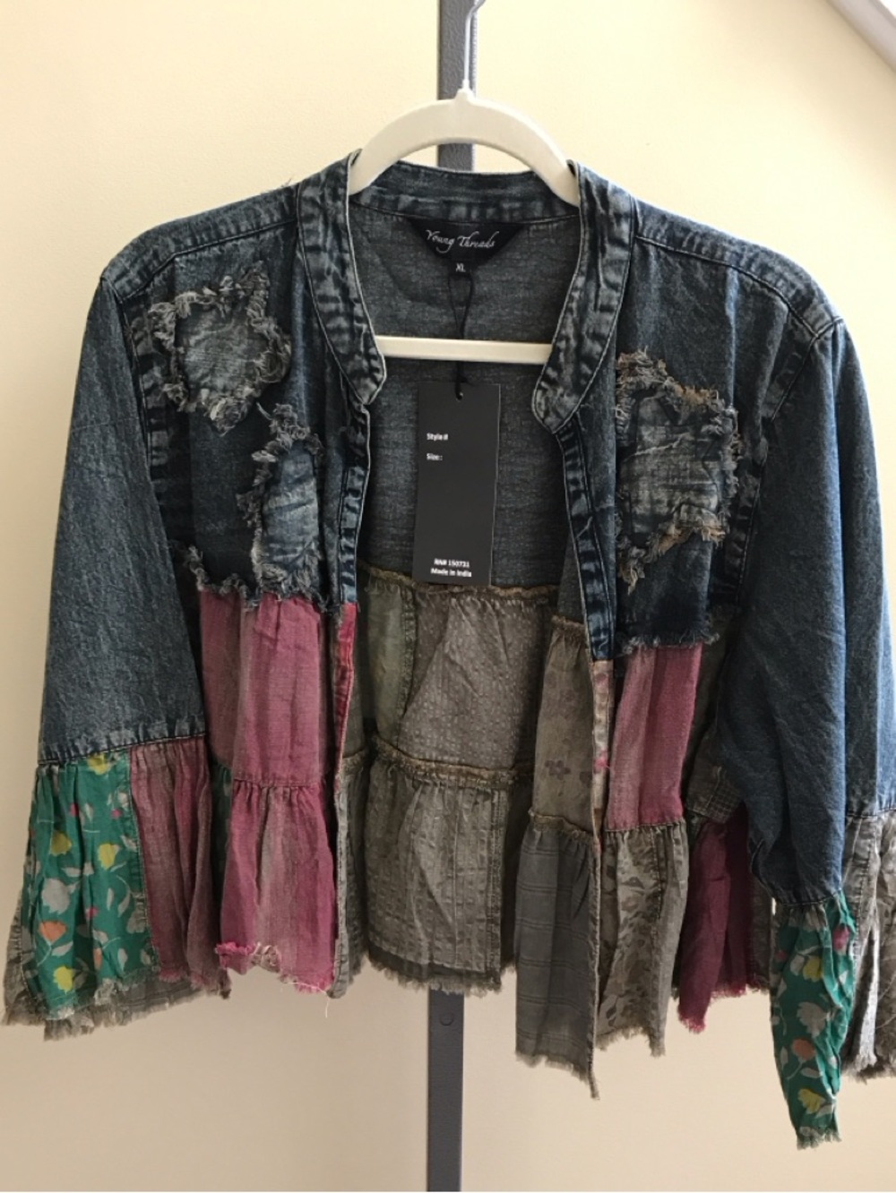YOUNG THREADS NWT Jacket Denim Plaid Size Medium Xlarge